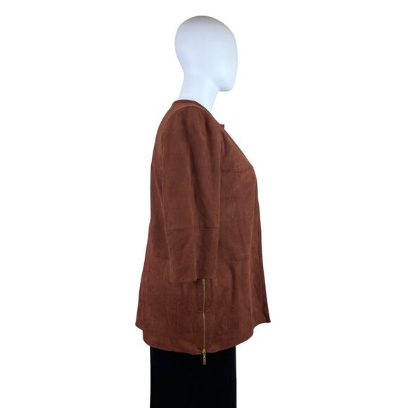 Chico’s Womens Brown Open Front Jacket 3/4 Sleeve Lightweight Elegant Size 2 - Picture 4 of 11